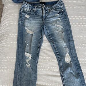 Buckle Distressed Blue Skinny Jeans